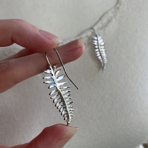 Silver leaf earrings 2” drop - Picture 7 of 13